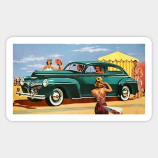 Retro DeSoto at Beach Sticker